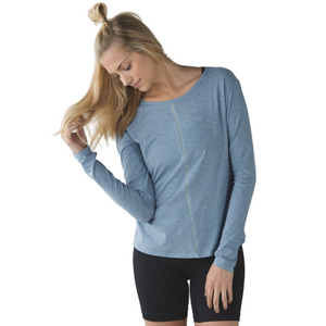 Lululemon Athleisure Denim Blue Soft Long Sleeve Stretch T-Shirt Sz‎ 8